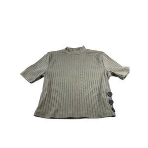 Bar III Womens Short Sleeve Ribbed Mock Neck Top M Side Button Detail Olive
